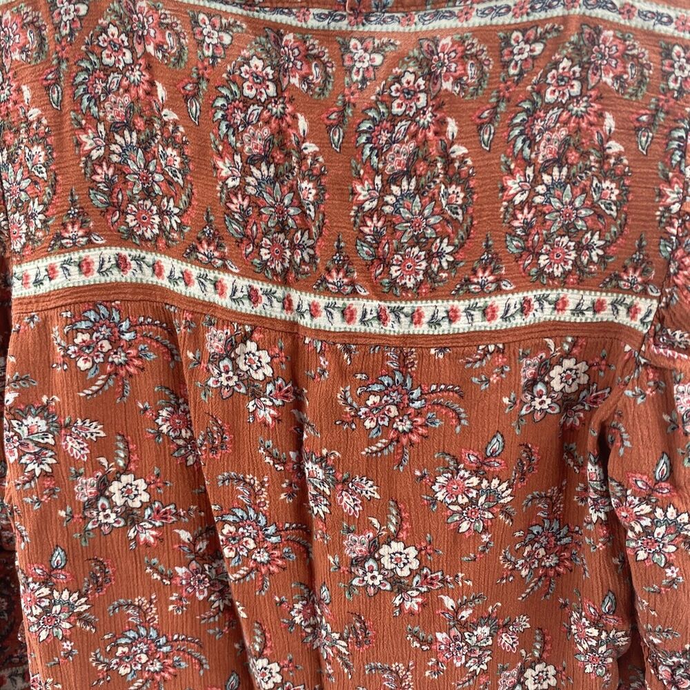 Womens Size M American Eagle Floral Print Rust Orange Boho Prairie Top - Picture 7 of 9